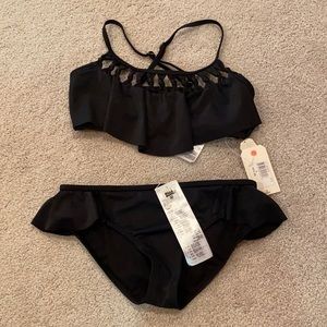 Girls black ruffle bikini